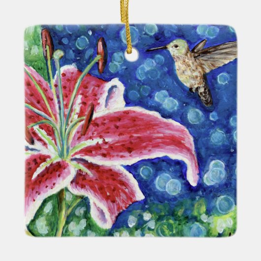 Hummingbird and Stargazer Lily Painting Keramisch Ornament (Voorkant)