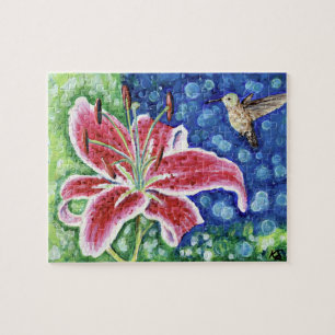 Hummingbird and Stargazer Lily Painting Legpuzzel