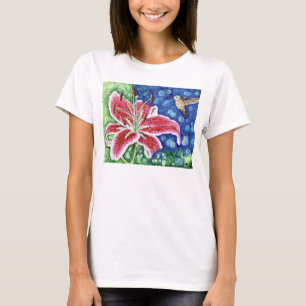 Hummingbird and Stargazer Lily Painting T-shirt