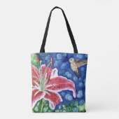 Hummingbird and Stargazer Lily Painting Tote Bag (Achterkant)