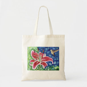 Hummingbird and Stargazer Lily Painting Tote Bag