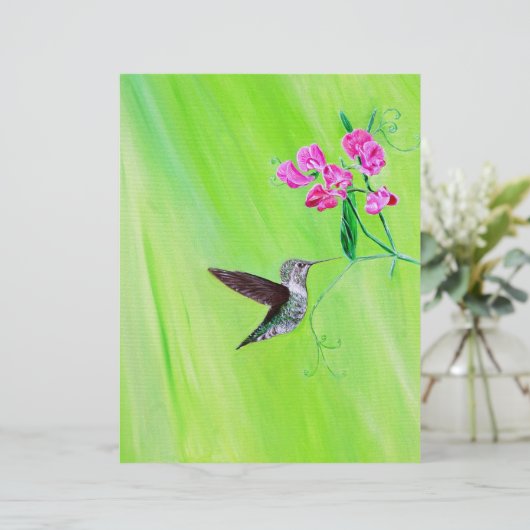 Hummingbird and Sweet Peas Painting (Staand voorkant)
