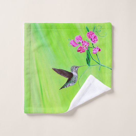 Hummingbird and Sweet Peas Painting Bad Handdoek (Wasdoekje)