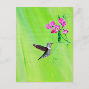 Hummingbird and Sweet Peas Painting Briefkaart