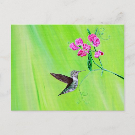 Hummingbird and Sweet Peas Painting Briefkaart (Voorkant)