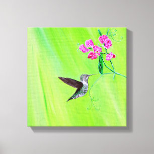Hummingbird and Sweet Peas Painting Canvas Afdruk