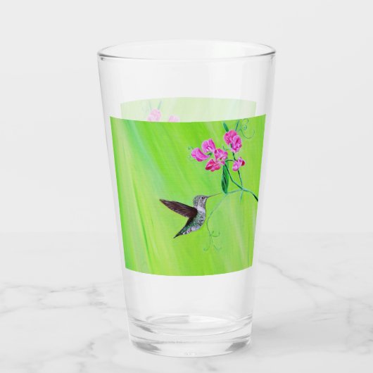 Hummingbird and Sweet Peas Painting Glas (Achterkant)