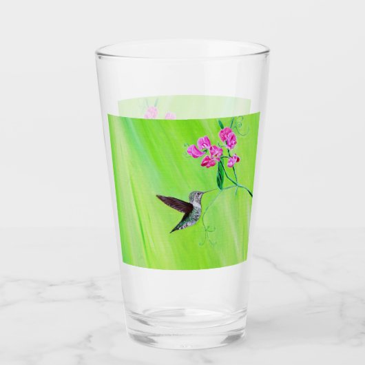 Hummingbird and Sweet Peas Painting Glas (Voorkant)