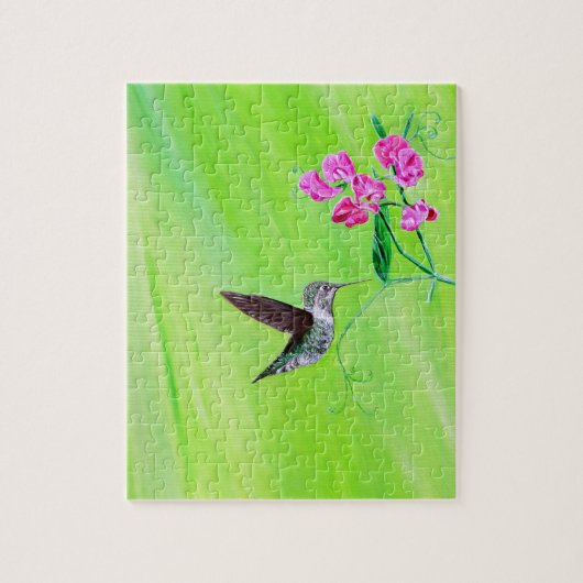 Hummingbird and Sweet Peas Painting Legpuzzel (Verticaal)
