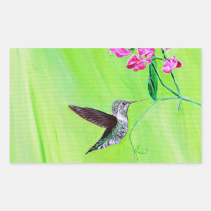 Hummingbird and Sweet Peas Painting Rechthoekige Sticker