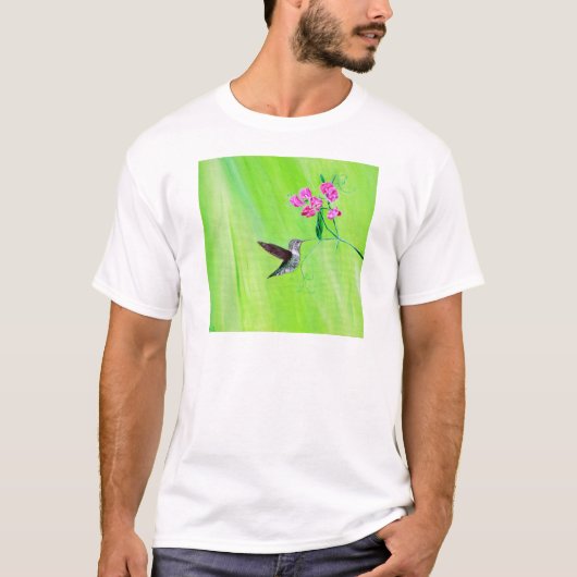 Hummingbird and Sweet Peas Painting T-shirt (Voorkant)