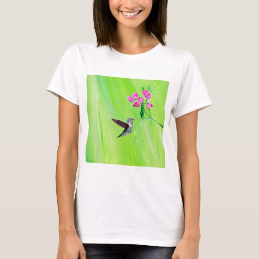 Hummingbird and Sweet Peas Painting T-shirt (Voorkant)