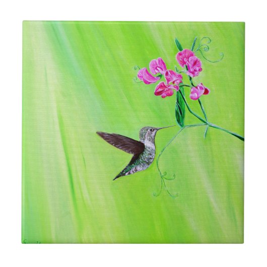 Hummingbird and Sweet Peas Painting Tegeltje (Voorkant)