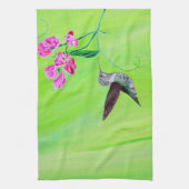 Hummingbird and Sweet Peas Painting Theedoek (Verticaal)