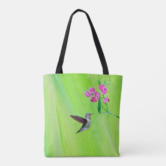 Hummingbird and Sweet Peas Painting Tote Bag (Achterkant)