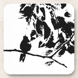 Hummingbird and Tree Branches Black White Drankjes Onderzetter