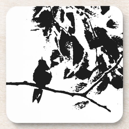 Hummingbird and Tree Branches Black White Drankjes Onderzetter (Voorkant)