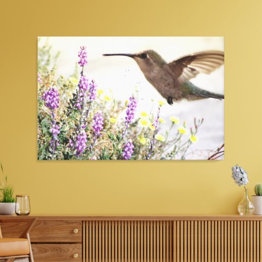 Hummingbird and Wildflowers Digital Art Canvas Afdruk (Insitu (Woonkamer))