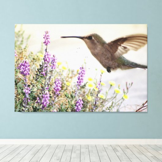 Hummingbird and Wildflowers Digital Art Canvas Afdruk (Insitu (Houten vloer))