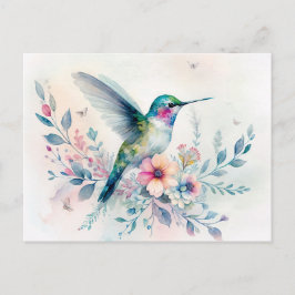 Hummingbird and Wildflowers Watercolor Postcard Briefkaart