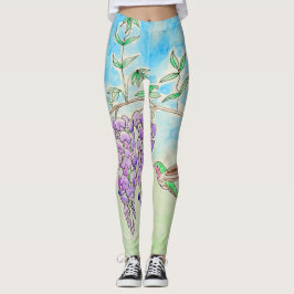 Hummingbird and Wisteria Painting Leggings