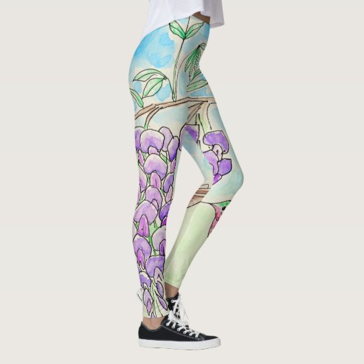 Hummingbird and Wisteria Painting Leggings (Rechts)