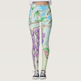 Hummingbird and Wisteria Painting Leggings
