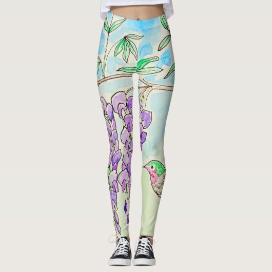 Hummingbird and Wisteria Painting Leggings (Voorkant)