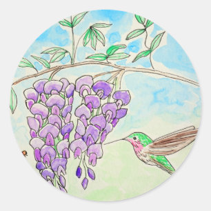 Hummingbird and Wisteria Painting Ronde Sticker