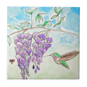 Hummingbird and Wisteria Painting Tegeltje