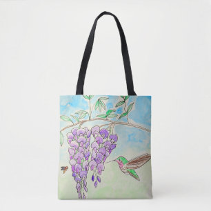 Hummingbird and Wisteria Painting Tote Bag