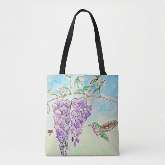 Hummingbird and Wisteria Painting Tote Bag (Voorkant)