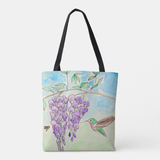 Hummingbird and Wisteria Painting Tote Bag (Achterkant)