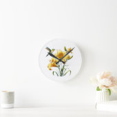 Hummingbird and Yellow Lilies Round Clock Ronde Klok (Huis)