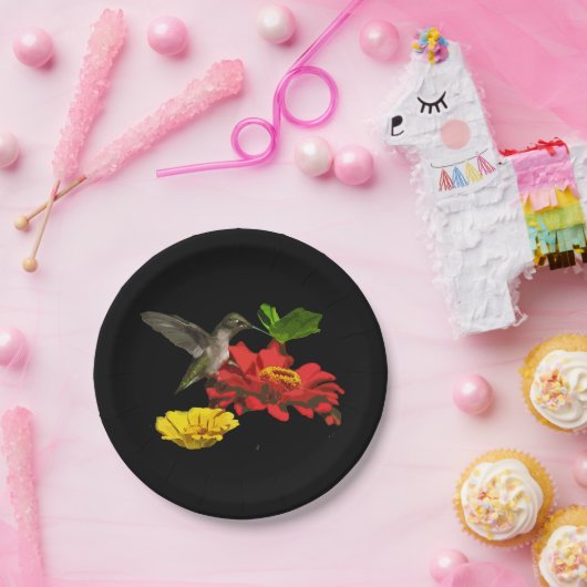 Hummingbird and Zinnias Paper Borden Papieren Bordje (Feest)