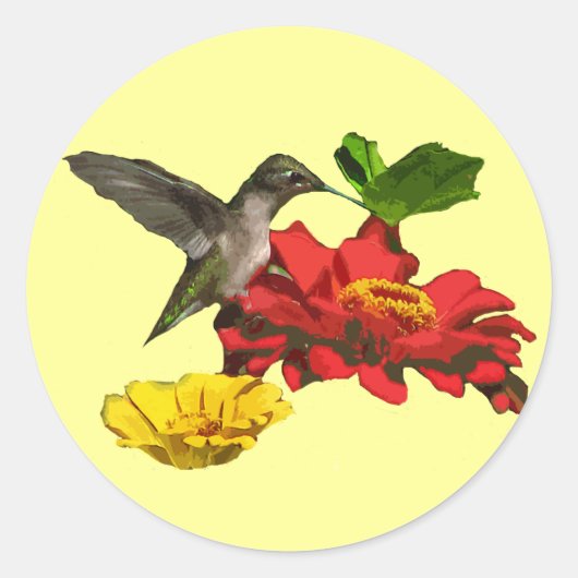 Hummingbird and Zinnias Ronde Sticker (Voorkant)