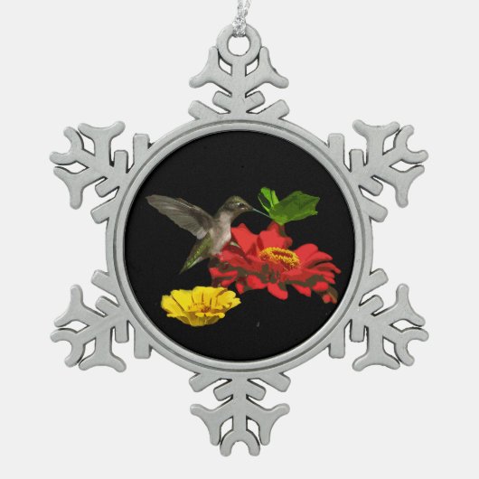Hummingbird and Zinnias Tin Sneeuwvlok Ornament (Voorkant)