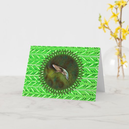 Hummingbird Art Bright Green Note Kaart (Gele Bloem)