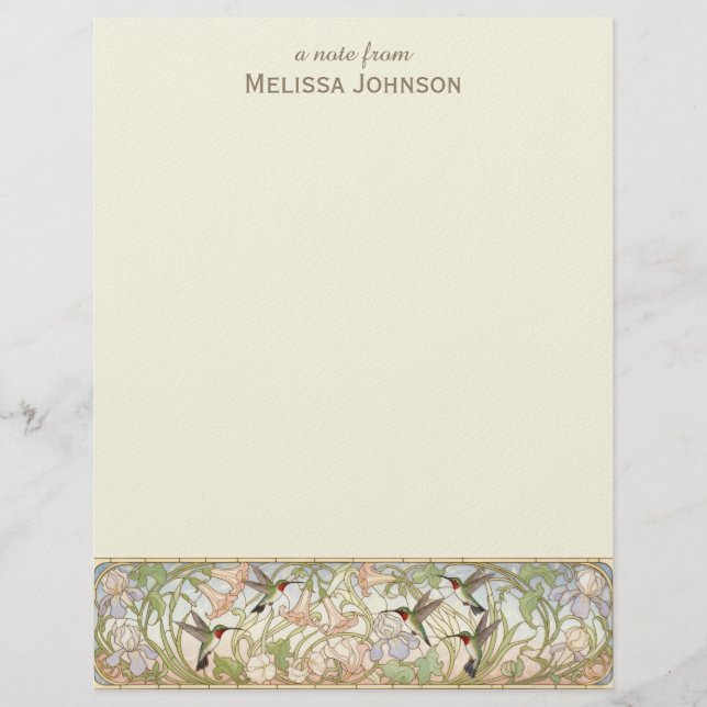 Hummingbird Art Nouveau Personalized Name Briefhoofd (Voorkant)