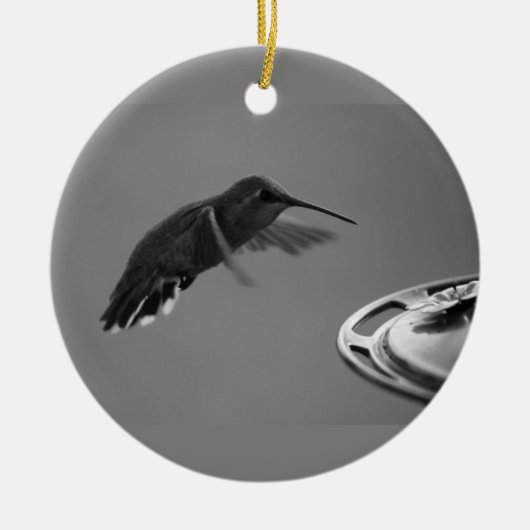 Hummingbird at Feeder Black and White 1 of 3 Keramisch Ornament (Voorkant)