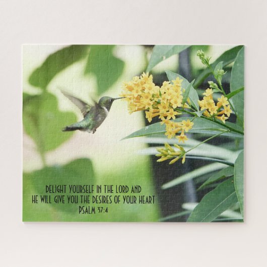 Hummingbird at Flowers w/ verse from Psalm 37:4 Legpuzzel (Horizontaal)