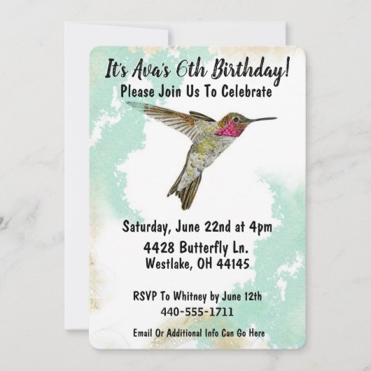 Hummingbird Ayre Party Invitation Kaart (Voorkant)