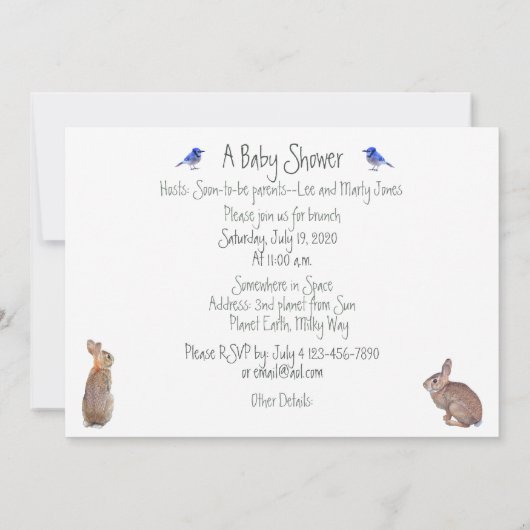 Hummingbird Baby shower Uitnodiging: genderneutraa Kaart (Achterkant)