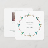 Hummingbird Baptism Invitation with Baby Photo Kaart (Voorkant / Achterkant)