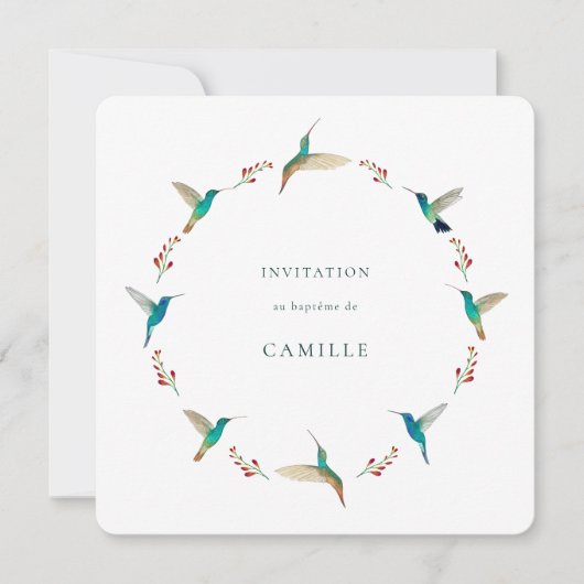 Hummingbird Baptism Invitation with Baby Photo Kaart (Voorkant)