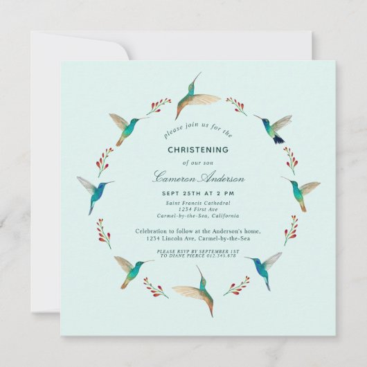 Hummingbird Baptisme Invitation Aankondiging (Voorkant)