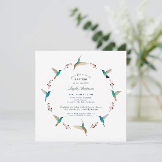 Hummingbird Baptisme Invitation Aankondiging