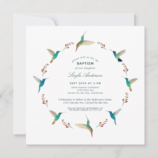Hummingbird Baptisme Invitation Aankondiging (Voorkant)