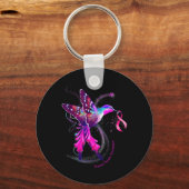 Hummingbird bevat roze lintstof borstkanker Awaren Sleutelhanger (Voorkant)
