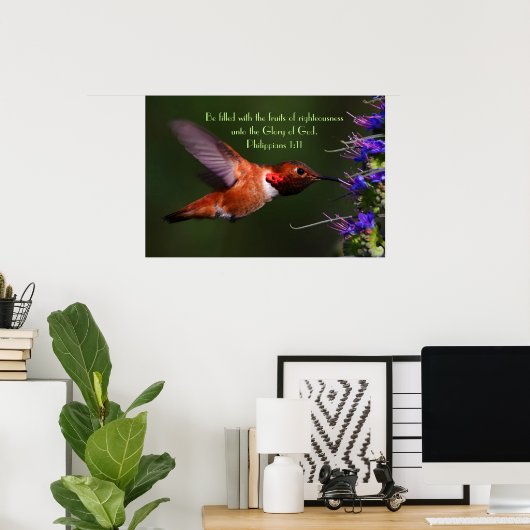 Hummingbird bible verse Philippians 1:11 Poster (Thuiskantoor)